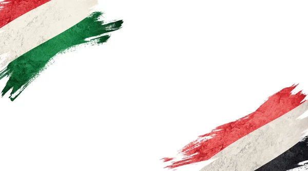 Bandeiras da Hungria e do Iêmen em fundo branco — Fotografia de Stock